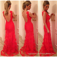 Red Sexy Backless Mermaid Maxi Party Dress